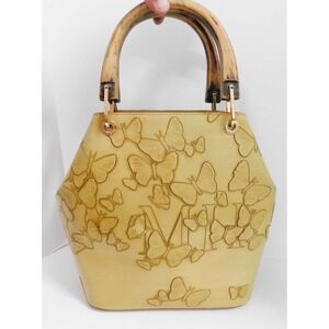 Mario Hernandez Butterfly‎ Embossed Genuine Leather Wood Top Handle Bag